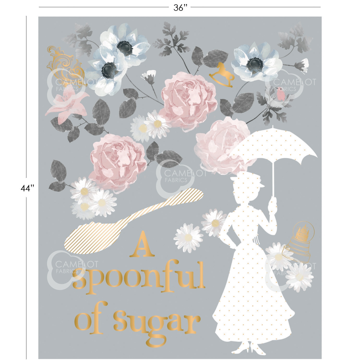 Mary Poppins A Spoonful Of Sugar Panel in Light Grey - Metallic